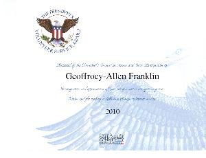 A picture of one of Geof's Presidential Volunteer Service Awards
