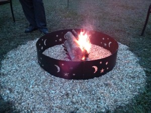 A log fire in the firepit.