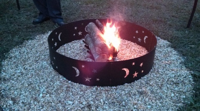 A log fire in the firepit.